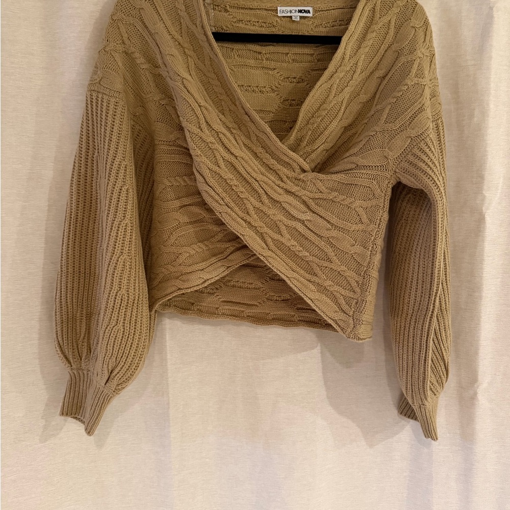 Fashion Nova V-Neck Tan Sweater